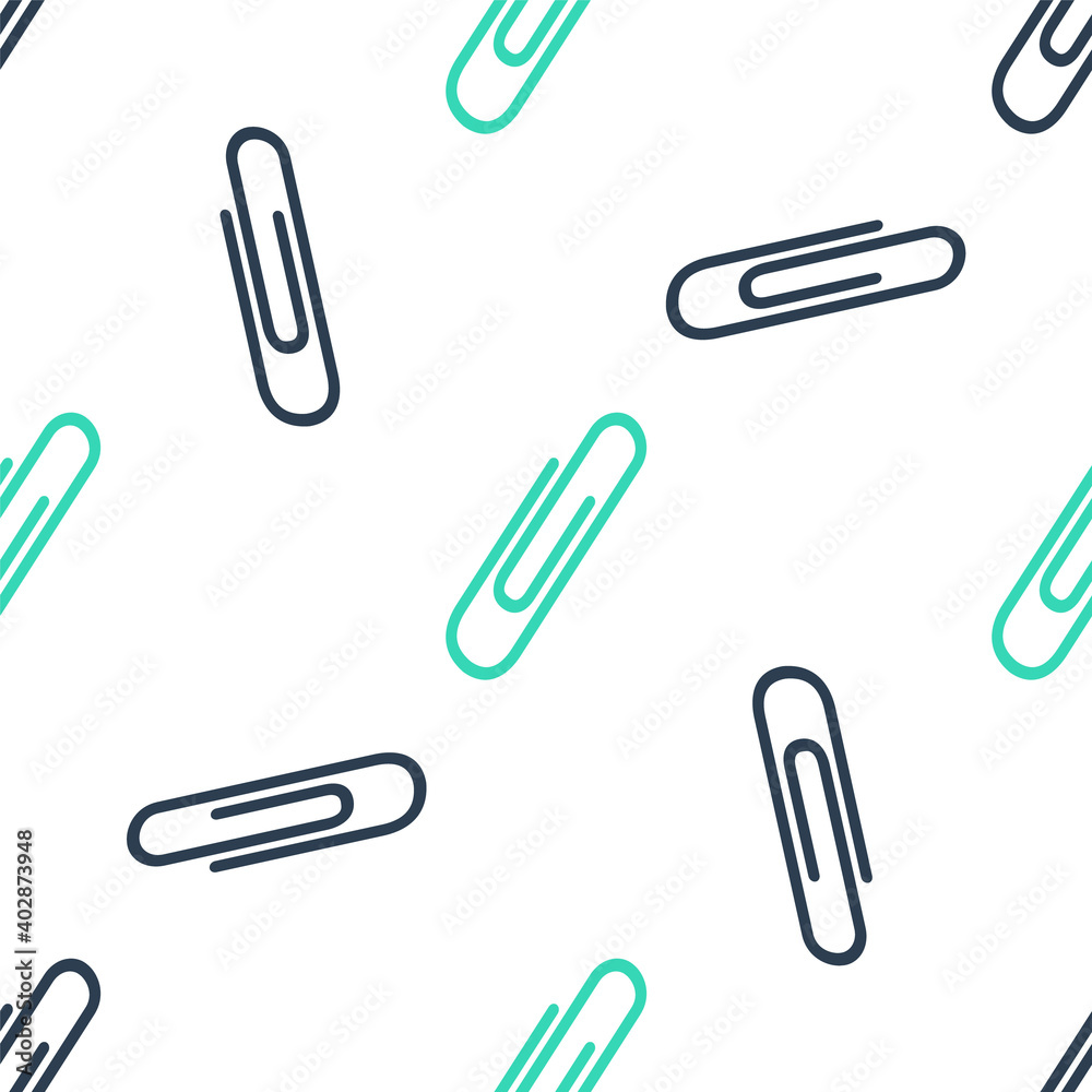 Green Paper clip icon isolated seamless pattern on white background. Vector. Green Paper clip icon isolated seamless pattern on white background. Vector.