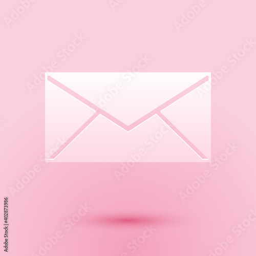 Paper cut Envelope icon isolated on pink background. Email message letter symbol. Paper art style. Vector.
