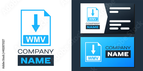 Logotype WMV file document icon. Download WMV button icon isolated on white background. Logo design template element. Vector.