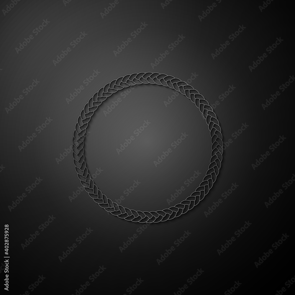 Silver Rope frame icon isolated on black background. Frames from nautical rope. Round marine rope for decoration. Long shadow style. Vector. Silver Rope frame icon isolated on black background. Frames from nautical rope. Round marine rope for decoration. Long shadow style. Vector.