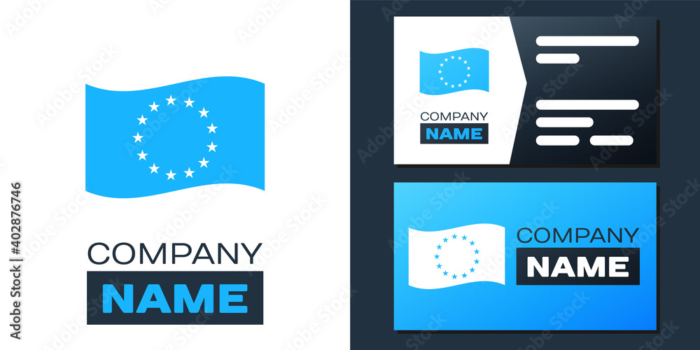 Logotype Flag of European Union icon isolated on white background. EU circle symbol. Waving EU flag. Logo design template element. Vector.