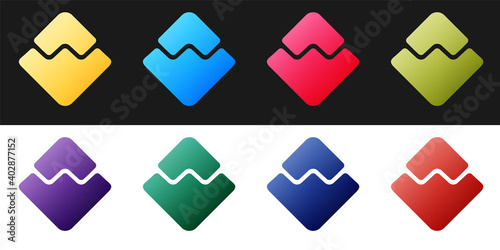 Set Cryptocurrency coin Waves icon isolated on black and white background. Physical bit coin. Digital currency. Blockchain based secure crypto currency. Vector.