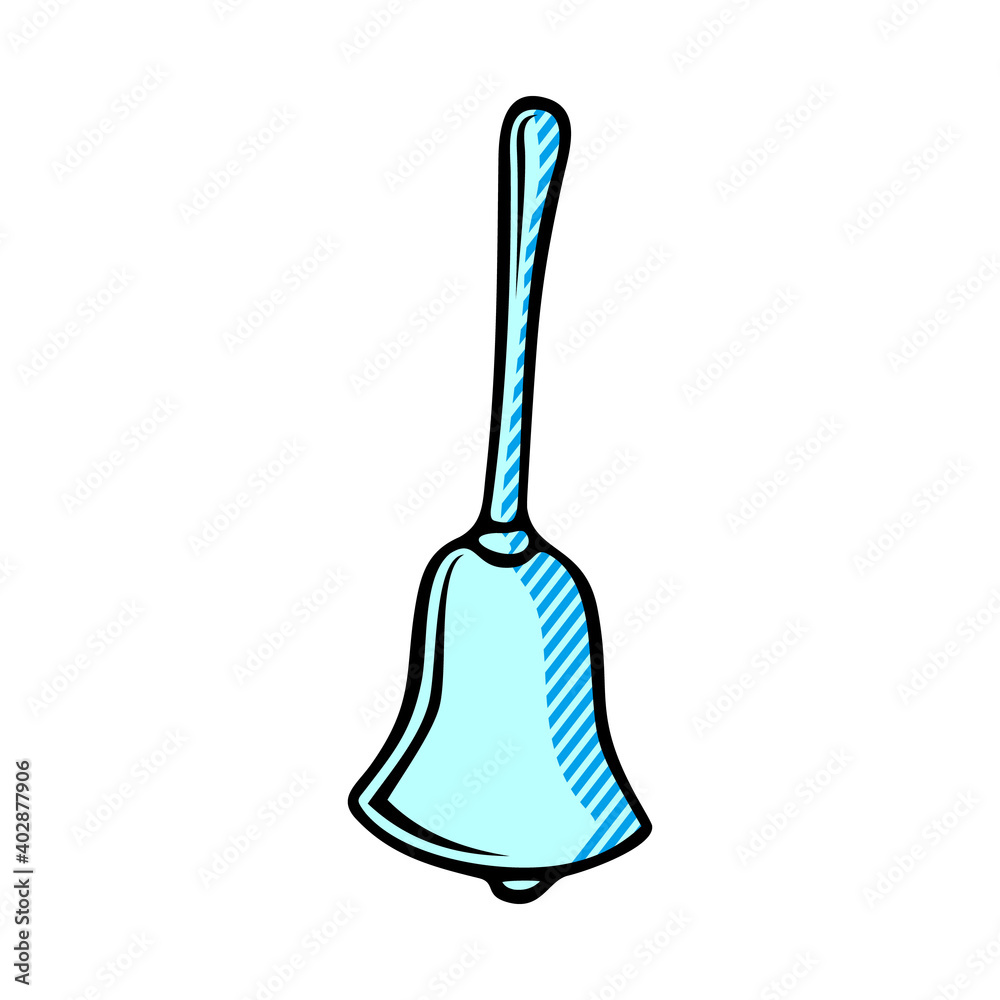 Hand drawn sketch of Bell with long handle isolated, Black