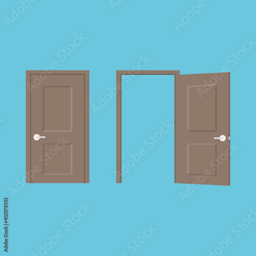 Open and closed doors. Vector illustration.