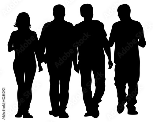 Big crowds people on street. Isolated silhouette on a white background
