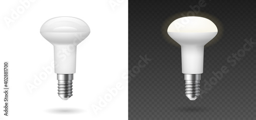Glowing fluorescent light bulbs, realistic style. Responsible energy use and ecology concept.