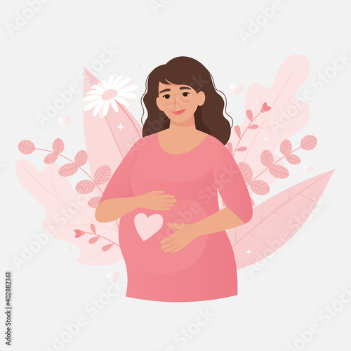 Pregnant woman. Happy and healthy pregnancy concept. Cute Vector illustration in flat style