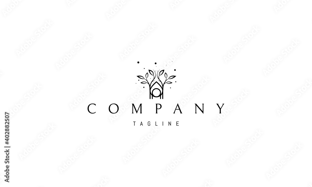 Vector logo on which an abstract image of a nature house decorated with leaves. Vector logo on which an abstract image of a nature house decorated with leaves.