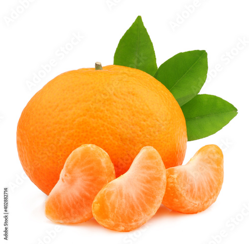 Tangerine and the tangerine slices isolated on white