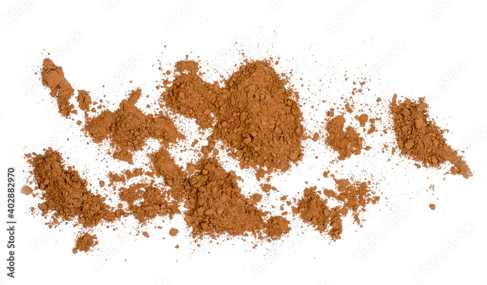 Cocoa powder in isolated on white, top view Cocoa powder in isolated on white, top view