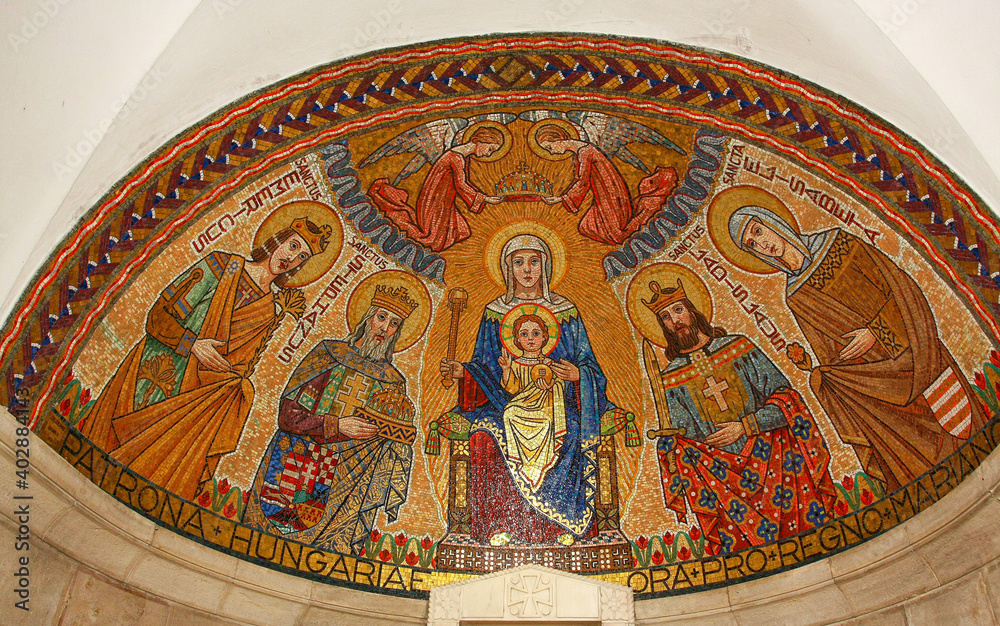 Jerusalem, Israel. Mosaic in the Assumption Monastery in the old city of Jerusalem. Also known as St. Mary's Abbey on Mount Zion.