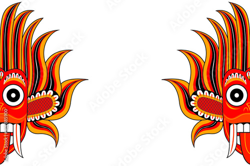 Abstract Traditional devil mask of Sri Lanka isolated vector drawing on white background