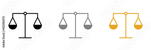 Conjunto de iconos de balanza. Concepto de justicia y negocio. Ilustración vectorial aislada en fondo blanco