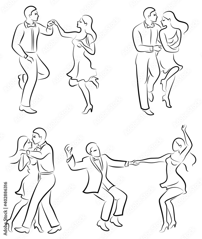 Collection. Beautiful young couple. The girl and the guy are dancing. Creative art. Graphic image. Vector illustration set. Collection. Beautiful young couple. The girl and the guy are dancing. Creative art. Graphic image. Vector illustration set.