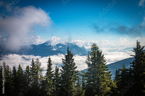 hiking in the alps, view from planai, schladming austria