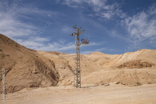 High-voltage pylon in Negev desert, Israel