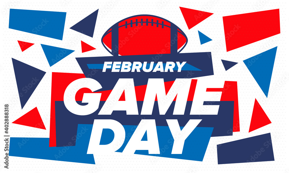 Game Day. American football playoff. Super Bowl Party in United States. Final game of regular season. Professional team championship. Ball for american football. Sport poster. Vector illustration Game Day. American football playoff. Super Bowl Party in United States. Final game of regular season. Professional team championship. Ball for american football. Sport poster. Vector illustration