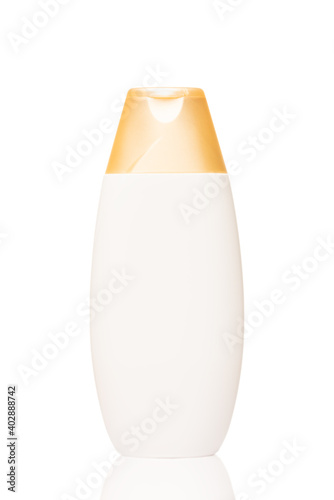 White hygiene product bottle without inscriptions on a white isolated background