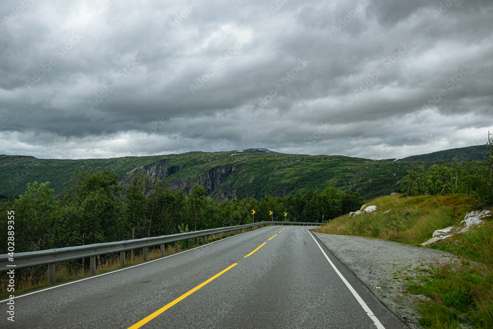 Street through the Hardangervidda in Norway