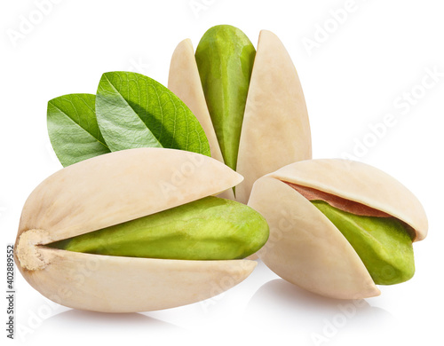 Wallpaper Mural Delicious pistachios with leaves, isolated on white background Torontodigital.ca