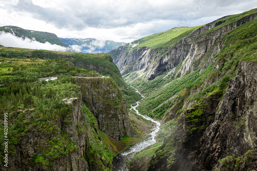 Valley from the Vøringsfossen with a river in Norway © Fridimedia