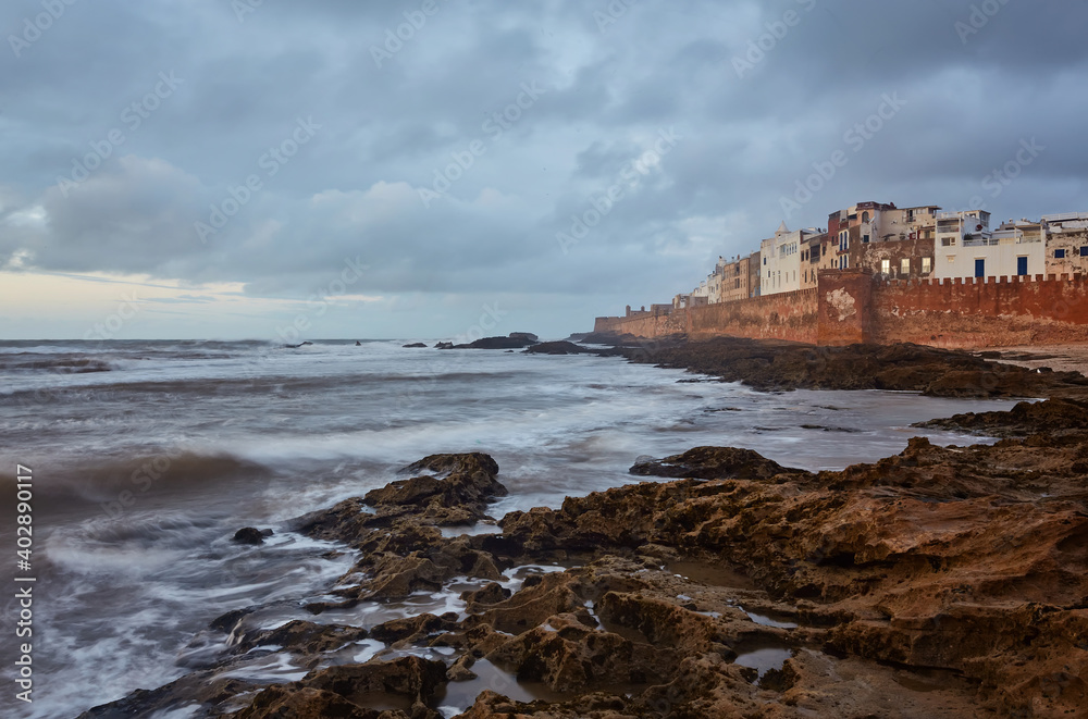 Stormy Atlantic ocean on the shore of Essaouira