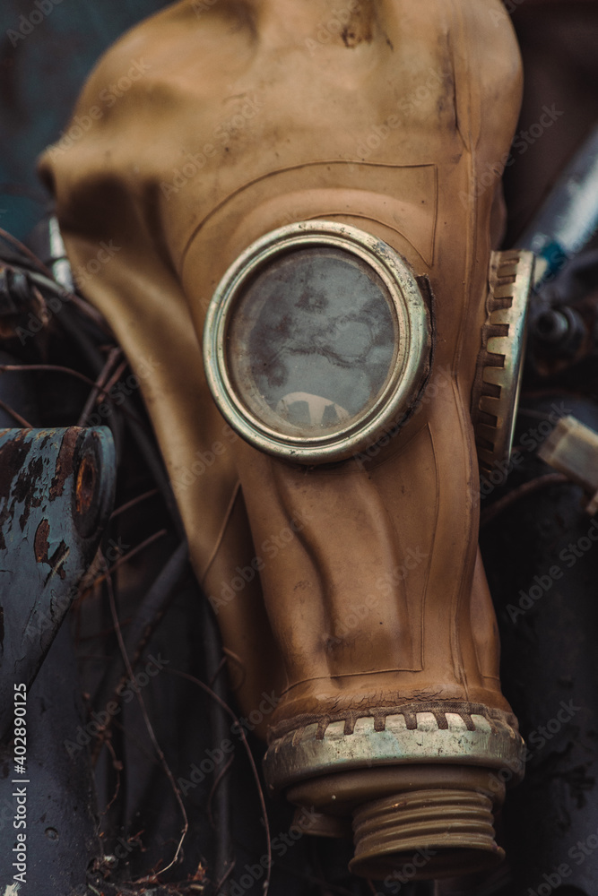 old gas mask on a motorcycle