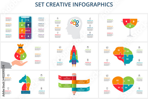 Set creative of graph, diagram with steps, options, parts or processes. Vector business template for presentation