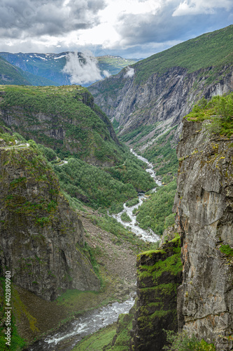 Valley from the Vøringsfossen with a river in Norway
