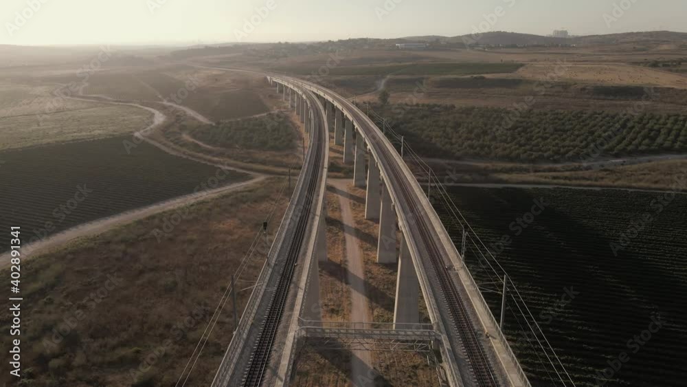 railway bridge aerial sunset in israel railway bridge aerial sunset in israel