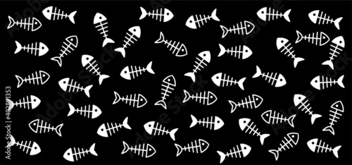 Fish bone seamless pattern Vector icon Vector skeleton sign. Sea fish. Silhouette fishbones print. Fish seamless background sign. Vector fishes patren icon. Halloween sign