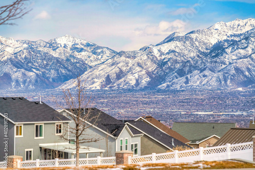 Residential landscape with Wasatch Mountains and valley scenery in background
