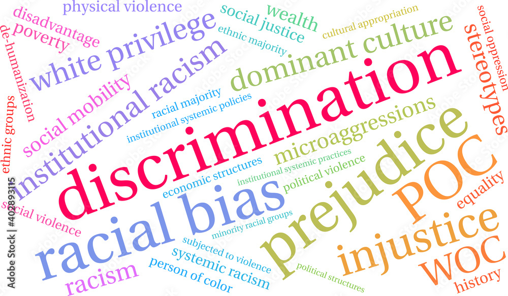 Discrimination Word Cloud on a white background. Discrimination Word Cloud on a white background.