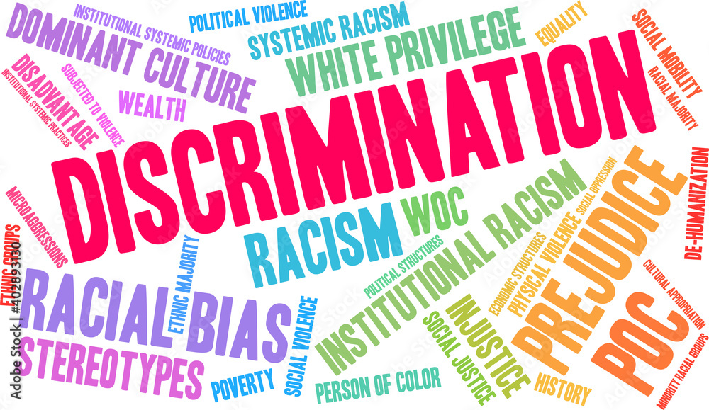 Discrimination Word Cloud on a white background. Discrimination Word Cloud on a white background.