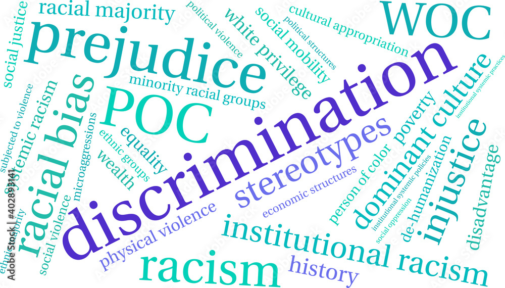 Discrimination Word Cloud on a white background. Discrimination Word Cloud on a white background.