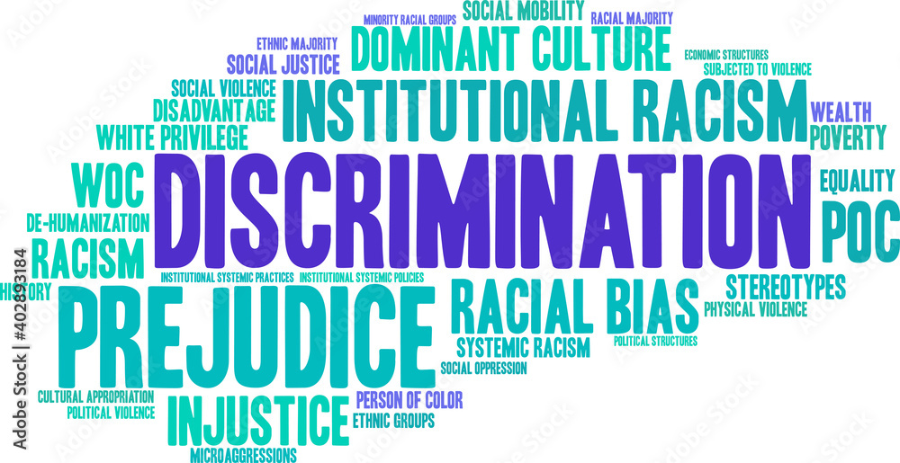 Discrimination Word Cloud on a white background. Discrimination Word Cloud on a white background.