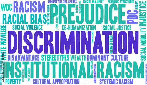 Discrimination Word Cloud on a white background. 