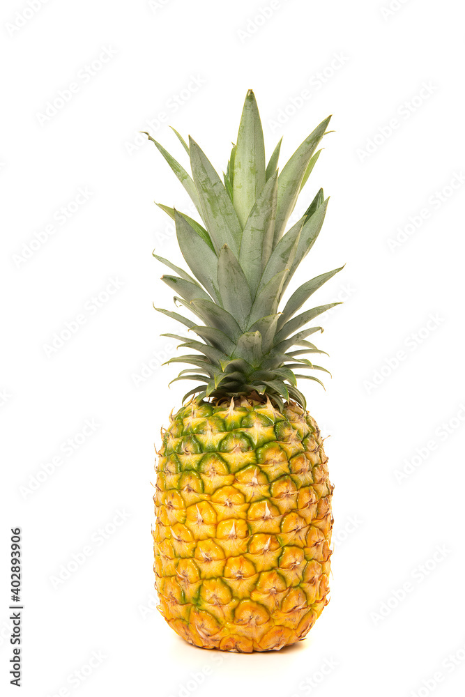 Large yellow pineapple fruit standing isolated on a white background Large yellow pineapple fruit standing isolated on a white background