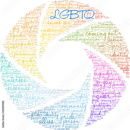 LGBTQ Word Cloud on a white background. 