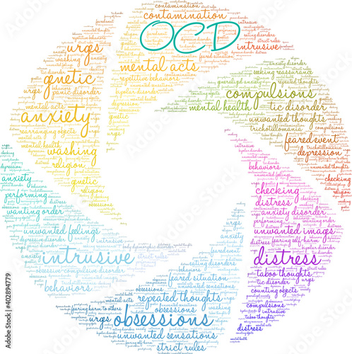 OCD Word Cloud on a white background. 