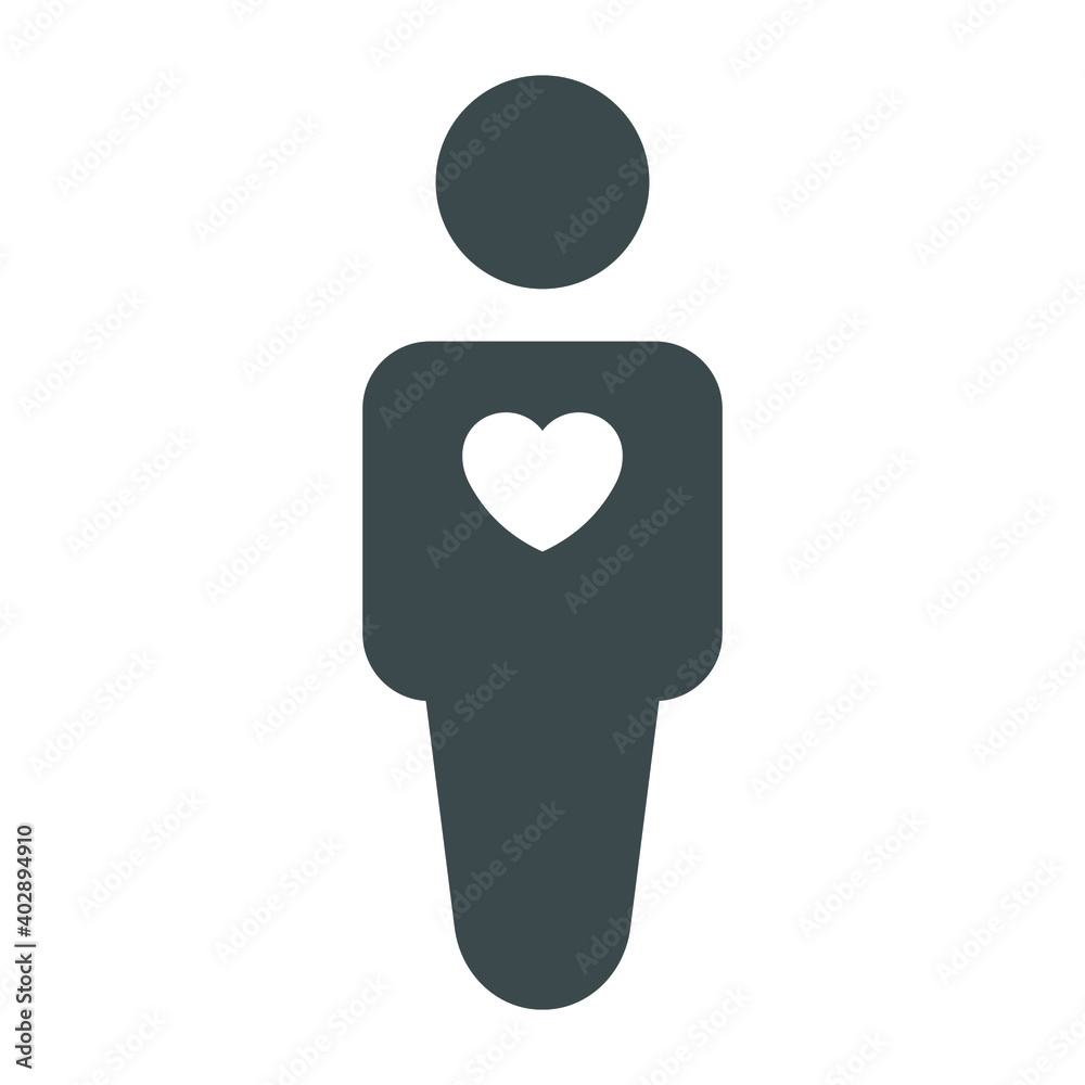 
Man with heart icon. Flat vector sign isolated on white background.