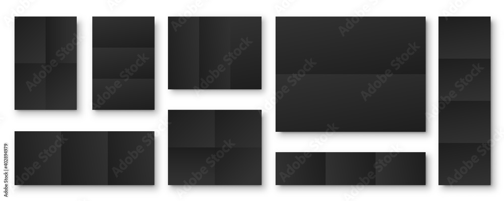 Blank folded paper sheets collection. Black notebook or book page. Design template or mockup. Vector illustration. Blank folded paper sheets collection. Black notebook or book page. Design template or mockup. Vector illustration.