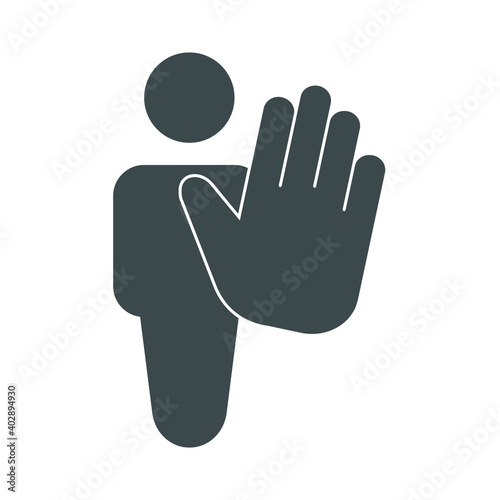 Social distancing Maintain a safe distance. Vector image. A man with an outstretched palm.