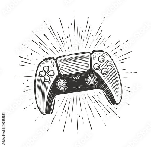 Game controller. Video gamepad sketch vector photo
