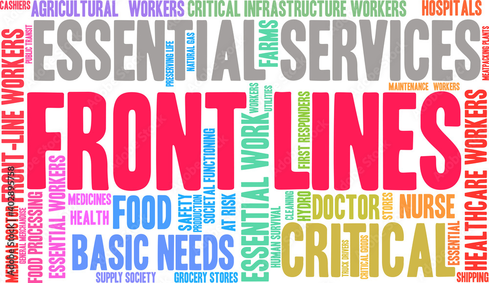 Front Line Workers word cloud on a white background. Front Line Workers word cloud on a white background.