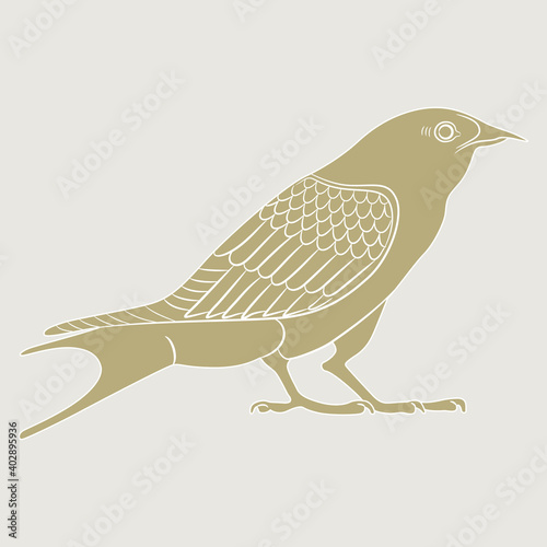 Stylized bird. Ancient Egyptian motif. Monochrome silhouette. Isolated vector illustration.	