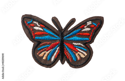 Colorful butterfly embroidered patch isolated on white background