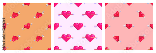 Set of Valentine seamless patterns. Holiday romantic style vector illustrations