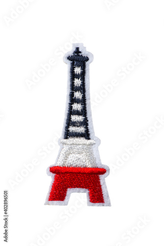 Eiffel Tower embroidered patch isolated on white background