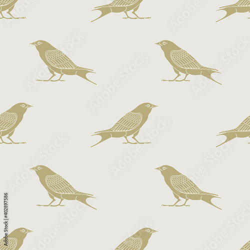 Seamless geometrical animal pattern with silhouettes of stylized birds. Ancient Egyptian motif.